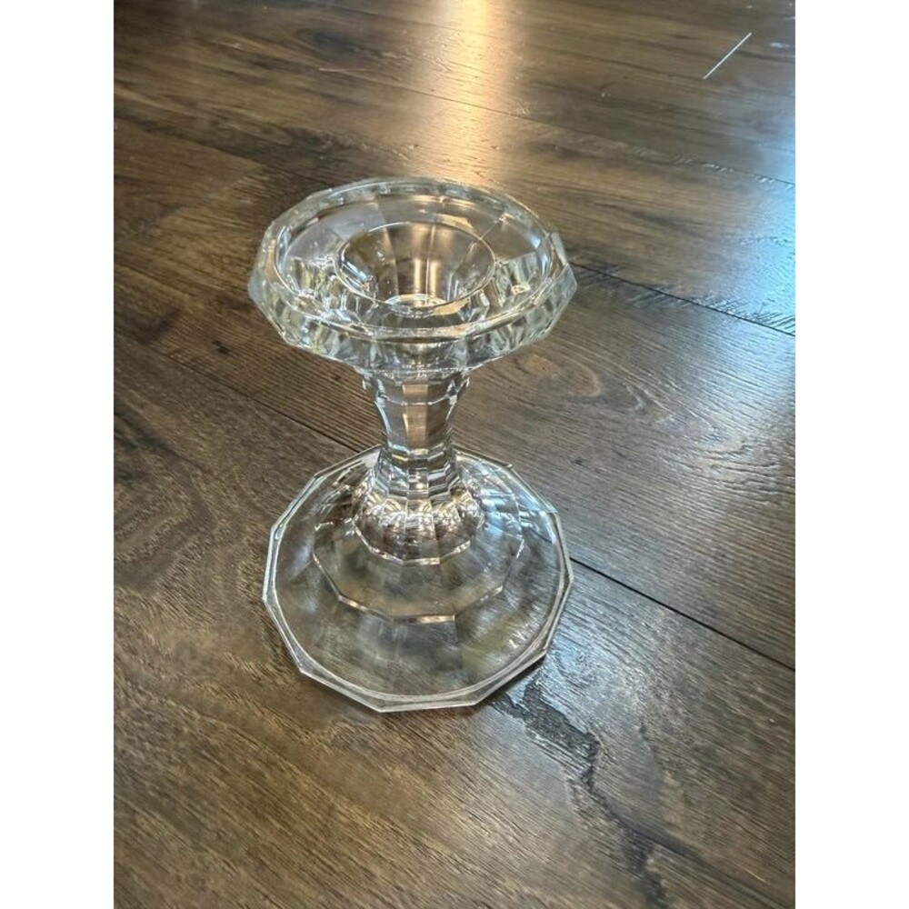 Vintage Clear Glass Pedestal Candle Holder Octagonal Base 5.5”